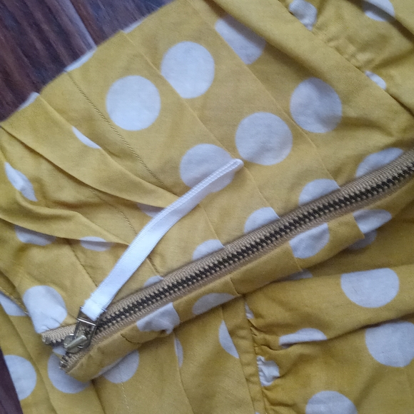 Anthropologie Leifsdottir Polka Dot Mustard Gold Ruffle Tiered Skirt 8 - Picture 6 of 8